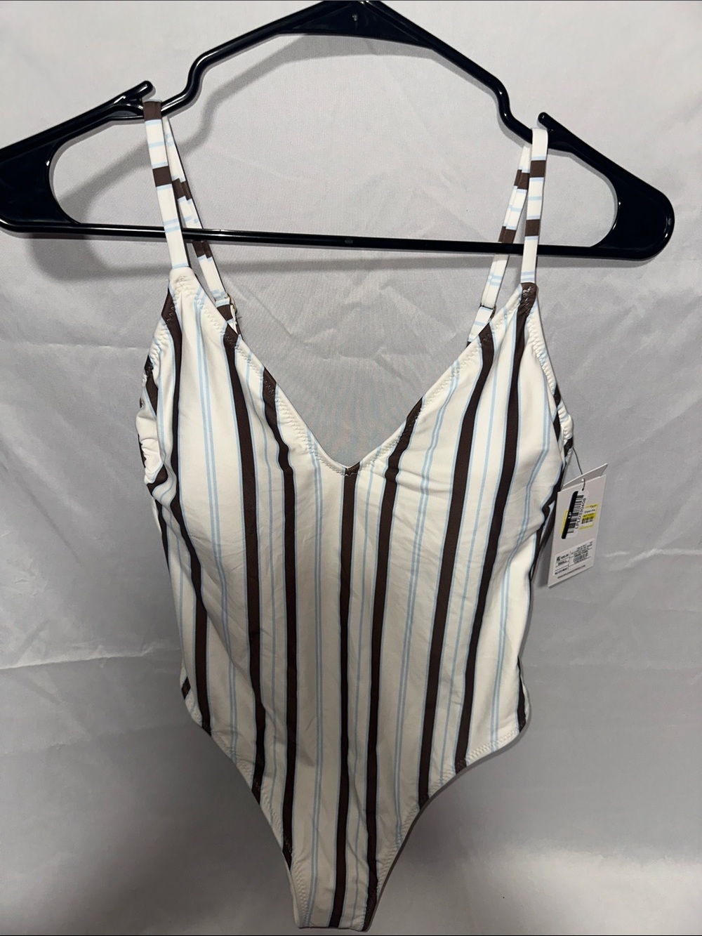 SOLID & STRIPED Striped One-Piece Swimsuit - White, Brown, Light Blue